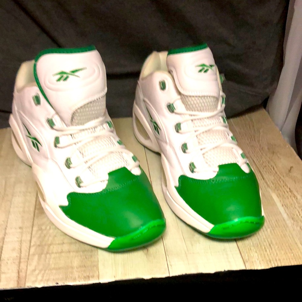 Reebok GZ0367 Question Low Green Toe and White Allen Iverson. Men’s Size 14